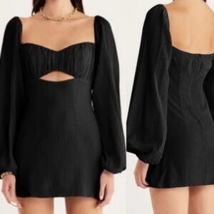 RUMER Women's 100% Cotton Long Sleeve Camille Cutout Mini Dress, Black, MED